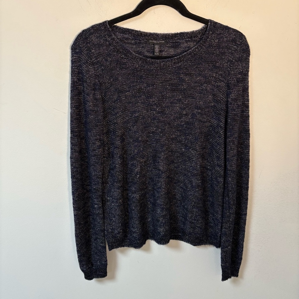 Eileen Fisher Womens Blue Linen Blend Knit Sweater PL